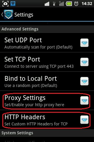 DroidVPN Proxy Settings