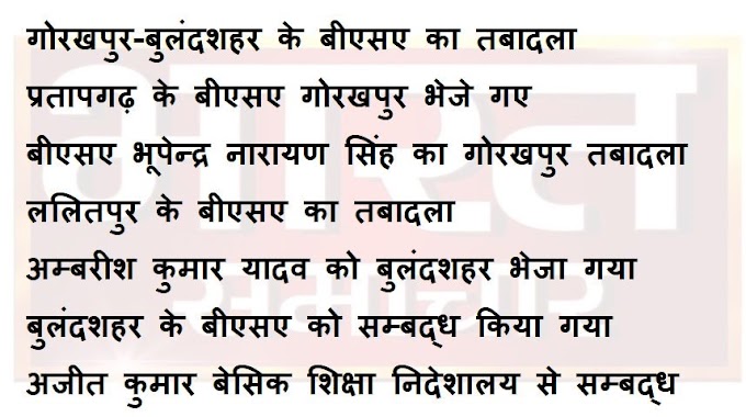 गोरखपुर-बुलंदशहर के बीएसए का तबादला