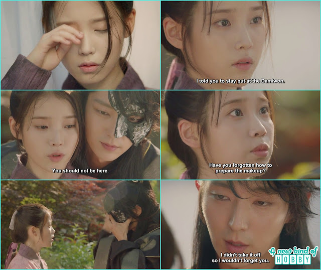 4th prince came to meet hae soo back hugged her, hae so was worried why 4th prince is wearing a mask then he remove th emask saying that why he couldn't forget her  - Moon Lover Scarlet Heart Ryeo - Episode 12 - Review 