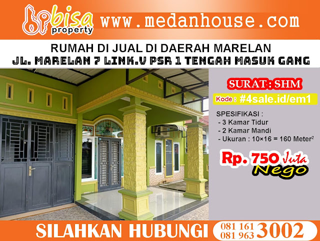Dijual Rumah di daerah Marelan Jl.Marelan 7 Link V. Pasar 1. Tengah Masuk Gang.