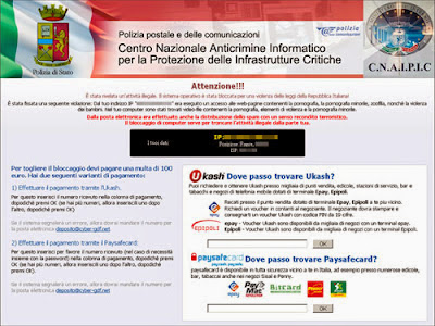 Esempio di schermata del Virus: "Polizia Postale"