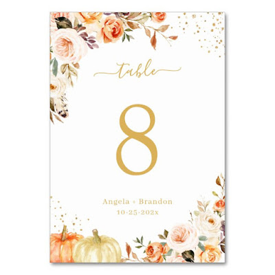  Autumn Gold Glitter Floral Chic Fall Wedding Table Number