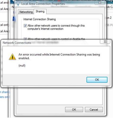 Mengatasi An error occurred while Internet Connection Sharing was being enabled