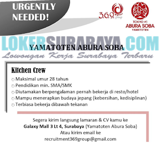 Lowongan Kerja di YAMATOTEN ABURA SOBA Surabaya Terbaru Mei 2019
