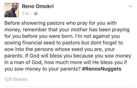 Read this before you shower money on pastors - Reno Omokri