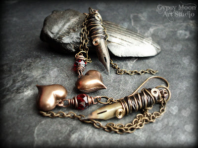 Love Letters.  Antique fountain pen and copper heart earrings by Gypsy Moon Art Studio