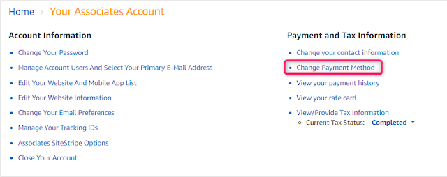 Amazon US Affiliate account settings