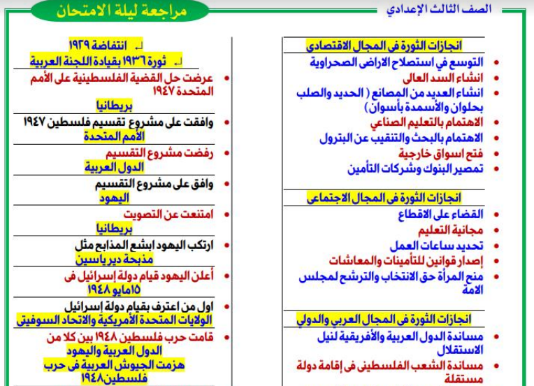 حمل الان اقوى مراجعة نهائية فى التاريخ للصف الثالث الاعدادى | موقع يلا نذاكر رياضة