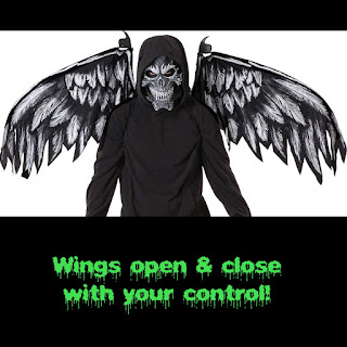 Gothic FALLEN ANGEL SKULL MASK with MOVABLE WINGS-Reaper Costume