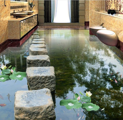 wonderful 3d floor designs for bathroom with water lilies in decoration