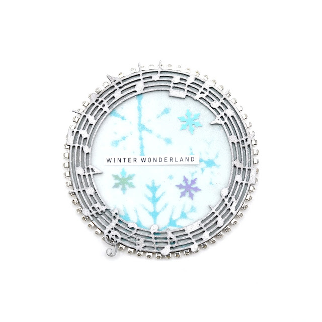 Winter Snow and Ice Layered Chipboard Artist Trading Coin with Rhinestones and Snowflakes