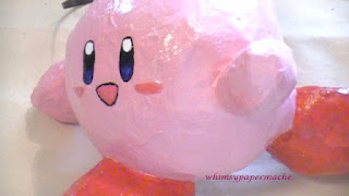 Paper Mache Kirby Ornament complete