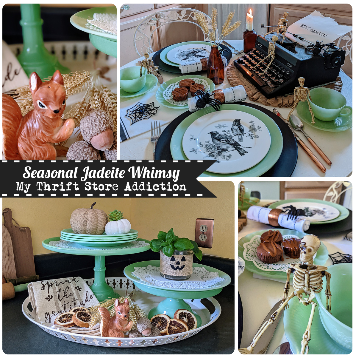 vintage jadeite table and tray decor