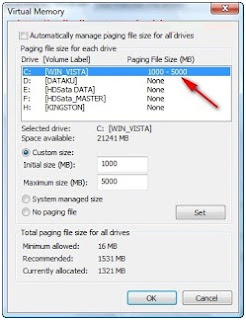 Cara menambah virtual memori windows vista