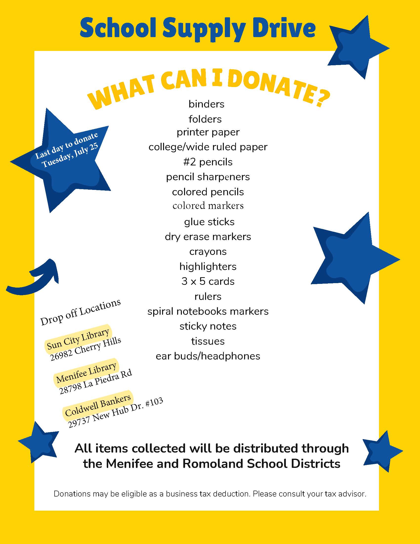 Donations needed for Back to School Social Menifee 24/7 photo