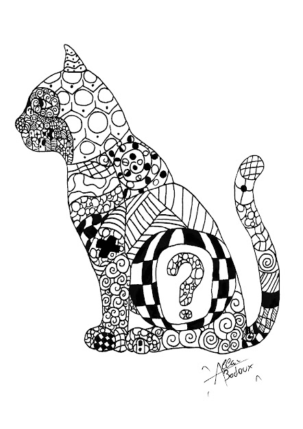 Coloringpageadultszentanglecat Free To Print