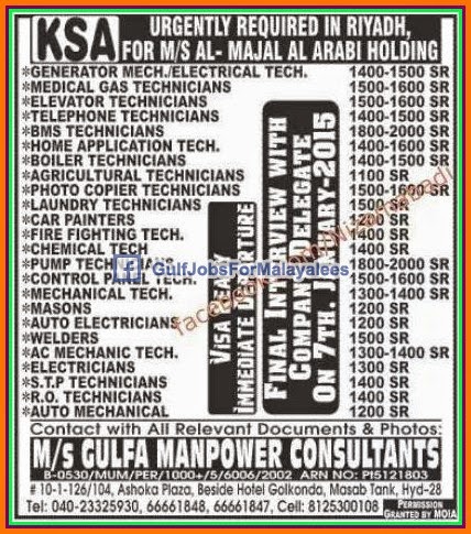 Urgently Required for Riyadh KSA Large job vacancies