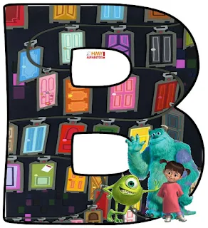 Alfabeto de Mike, Sully y Boo con las Puertas de Monsters S. A. 