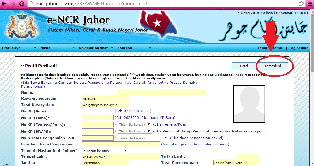 Prosedur Permohonan Nikah Negeri Johor 2015 Online (e-NCR 