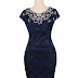 Elegant Lady Vintage Embroidery Hollow out Round Neck CapEvening Party Pencil Dress