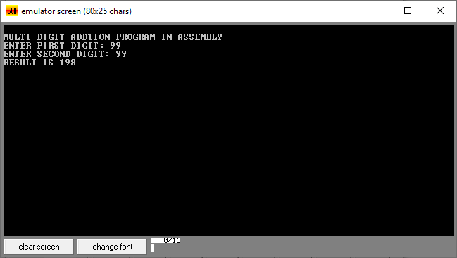 OUTPUT OF MULTI DIGIT ADDITION PROGRAM WRITTEN IN ASSEMBLY LANGUAGE FREE SOURCE CODE DOWNLOAD