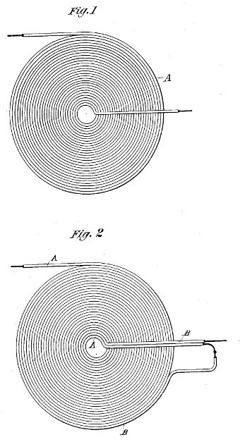 Figure l is a diagram of a coil wound in the ordinary manner. Fig. 2 is a diagram of a winding designed