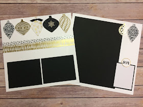 These 12x12 scrapbook pages use the trendy black and gold Winter Wonderland Designer Paper along with the Embellished Ornaments Stamp Set and Delicate Ornament Thinlits.  Video on blog: http://www.stampwithjennifer.blogspot.com.
