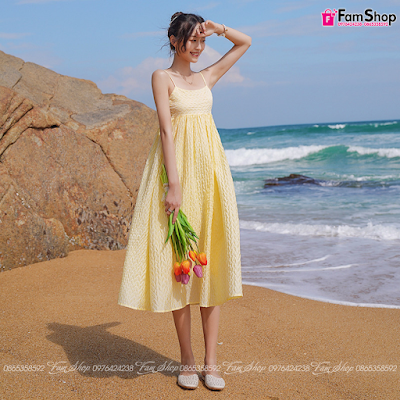 Váy maxi đi biển vàng VMXV620