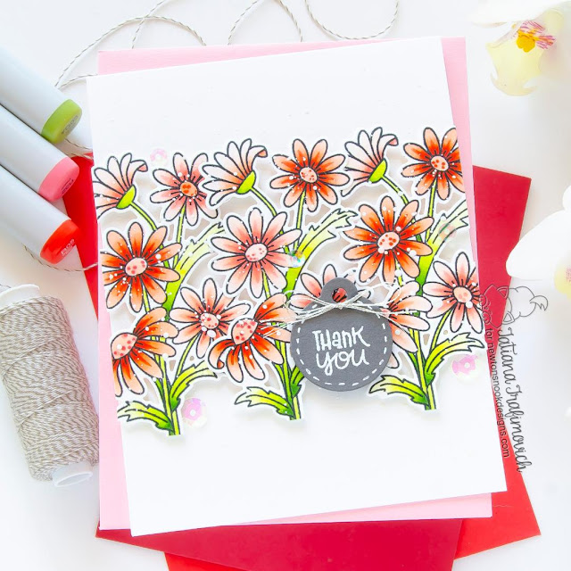 Floral Thank You Card by Tatiana Trafimovich | Dainty Daisies Stamp Set and Tags Times Two Die Set by Newton's Nook Designs #newtonsnook