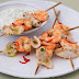 Garlic and chile shrimp and squid skewers