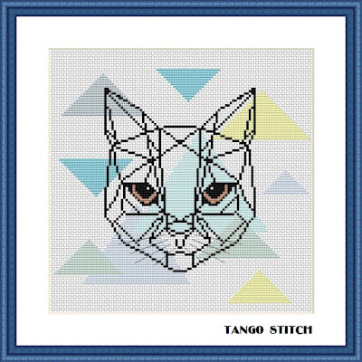 Geometric cat scandinavian pastel abstract cross stitch pattern