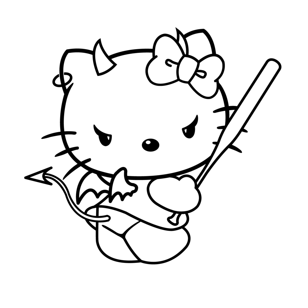EVIL HELLO KITTY COLORING PAGE HALLOWEEN