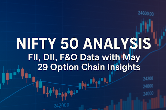Nifty 50 market analysis banner with stock market graph and trading data illustration