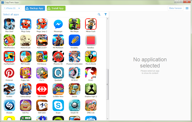 iphone applications shown on pc window
