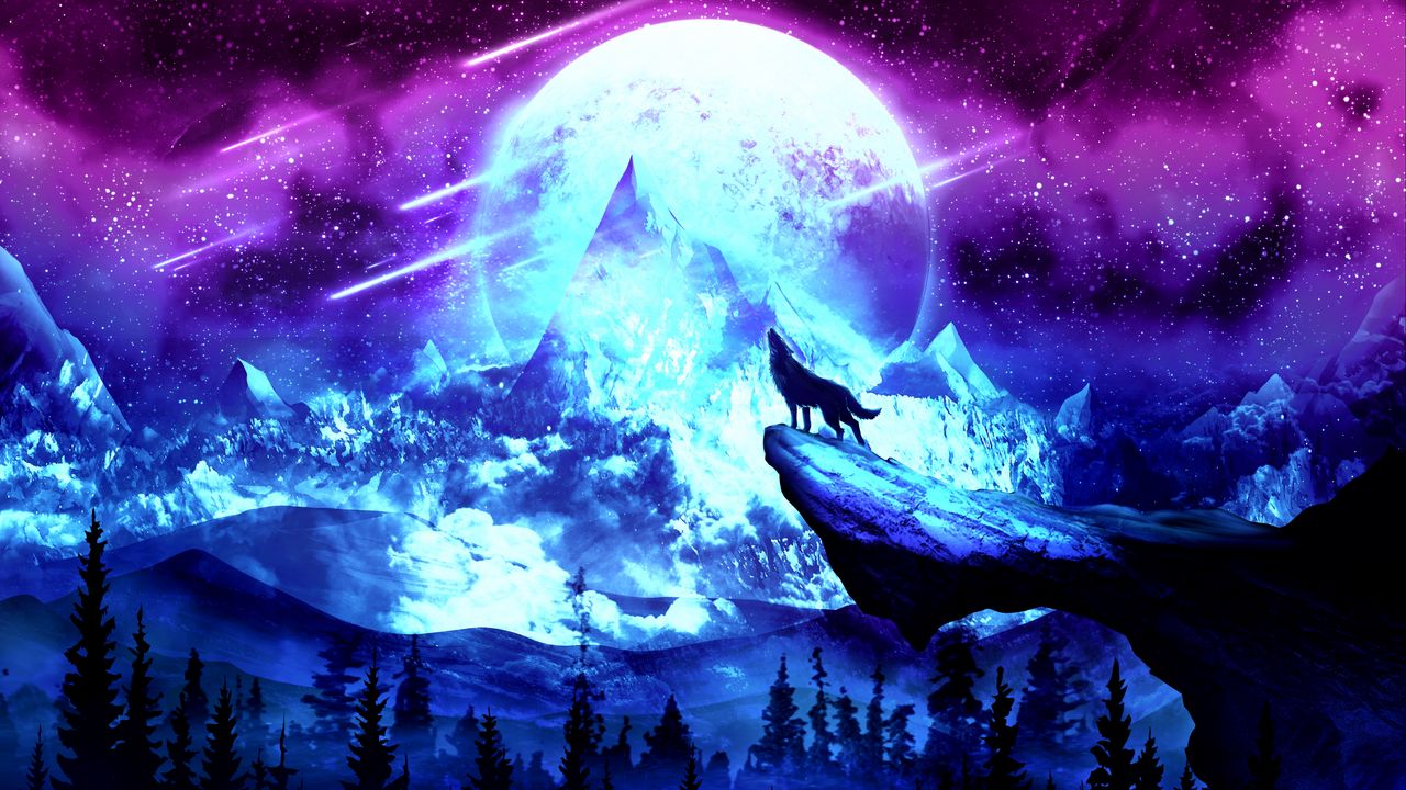 Wallpaper Wolf Moon Night