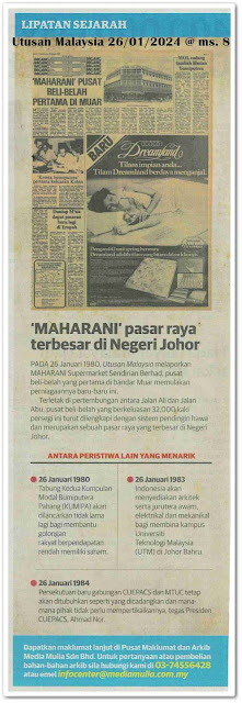 Lipatan sejarah 26 Januari | Keratan akhbar Utusan Malaysia 26 Januari 2024