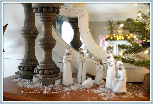 Cottage- Farmhouse -Christmas- Foyer-French-Country-Vignette-Manger-From My Front Porch To Yours