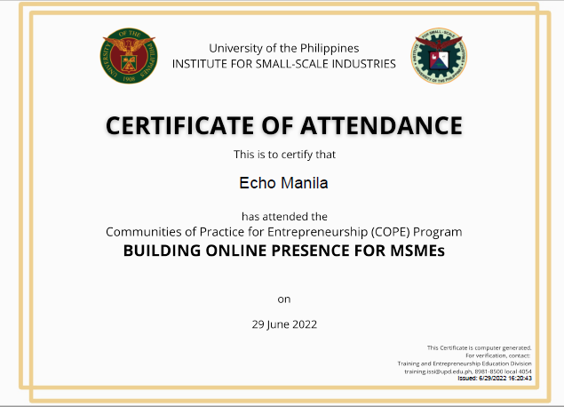 UP ISSI COPE Building Online Presence Certificate __echo_manila