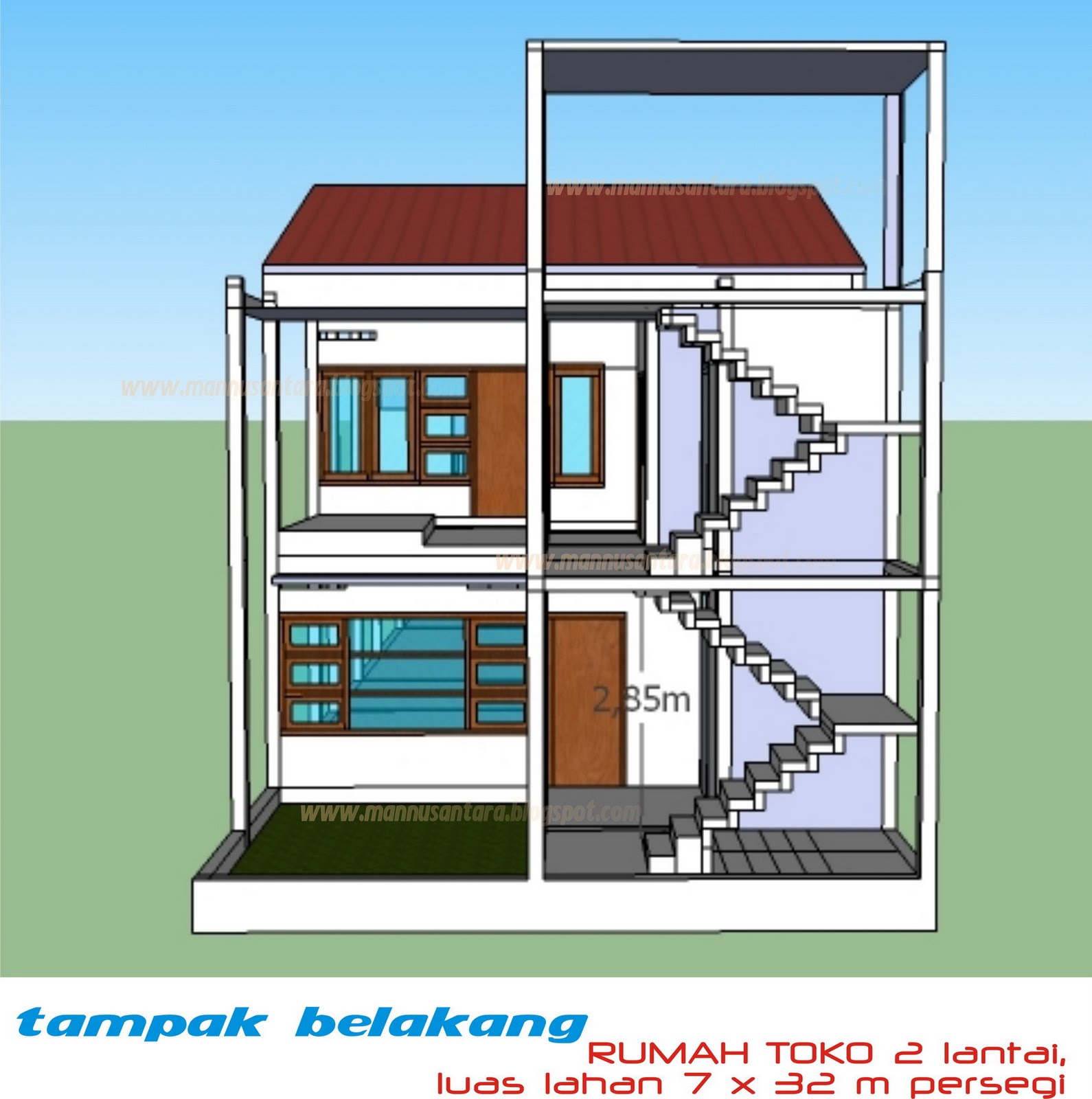 ManNusantara Design Indonesia Desain  Rumah  Toko  Ruko Dua Lantai  di Atas Lahan Seluas 7 x 32 m 
