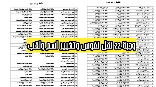 اسماء الوجبة اثنان وعشرون نقل نفوس وتغيير الاسماء والالقاب