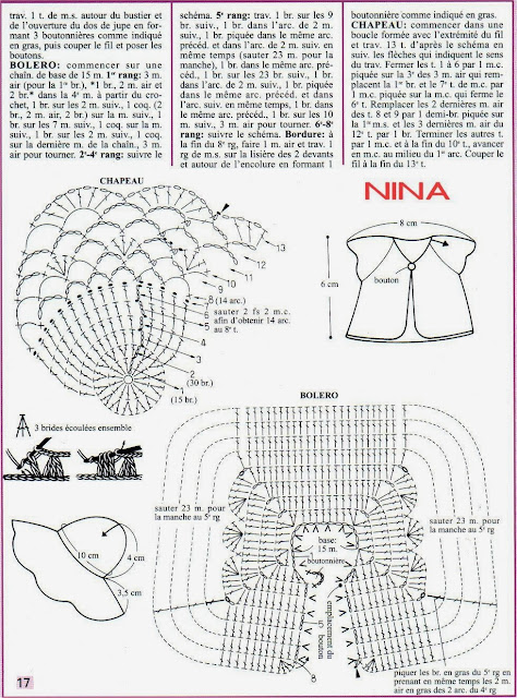 Nina, Roupa de Crochê Para Barbie Com Gráfico, vestido, chapéu e casaquinho - robe, chapeau et bolero de poupée - dress and hat for dolls schemas