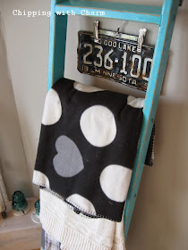 Chipping with Charm:  Aqua Ladder for Blankets...http://www.chippingwithcharm.blogspot.com/