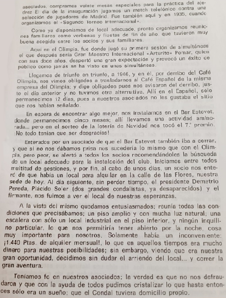 Cincuentenario del Escacs Comtal Club (1923-1973), página del boletín