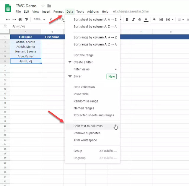 Cara membagi Teks ke    Kolom di Excel dan Google Sheets