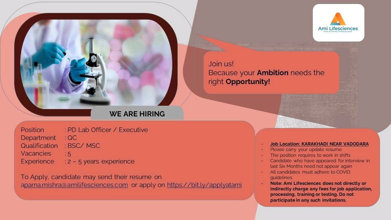 Job Availables,Ami Lifesciences Job Vacancy For BSc/ MSc