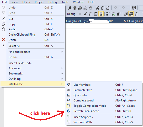 Clear IntelliSense Cache SQL Server 3