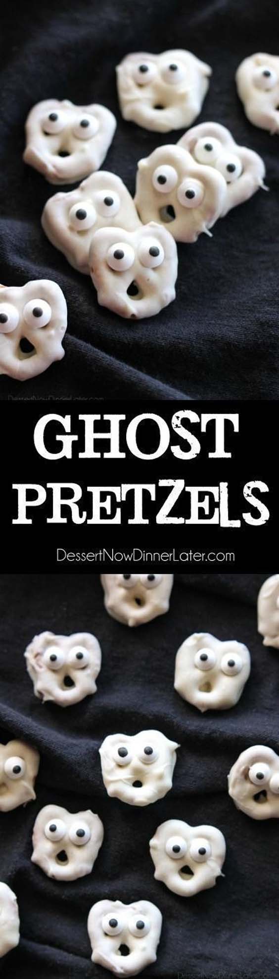 Ghost pretzels cookies for a Halloween party