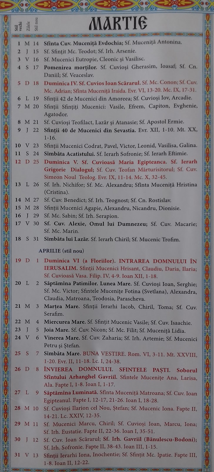Calendar Crestin Ortodox 2019-2020 stil vechi Republica ...