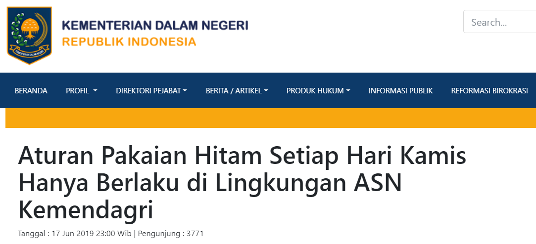 Aturan Seragam  Hitam  Setiap Hari Kamis Untuk ASN  Di 