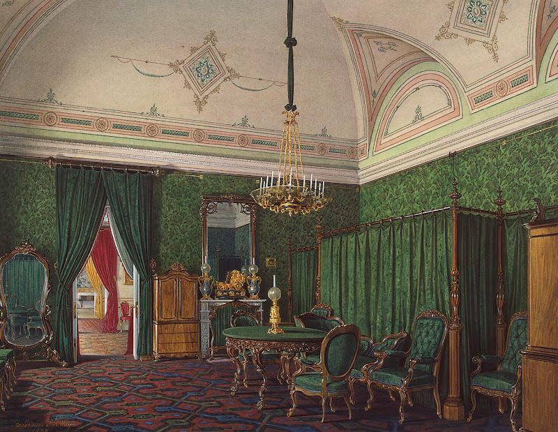 Interiors of the Winter Palace. The Third Reserved Apartment. A Bedroom by Edward Petrovich Hau - Architecture, Interiors Drawings from Hermitage Museum